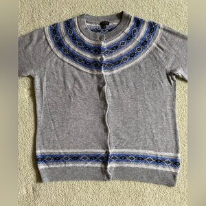 Gray and Blue Patterned Cardigan Sweater